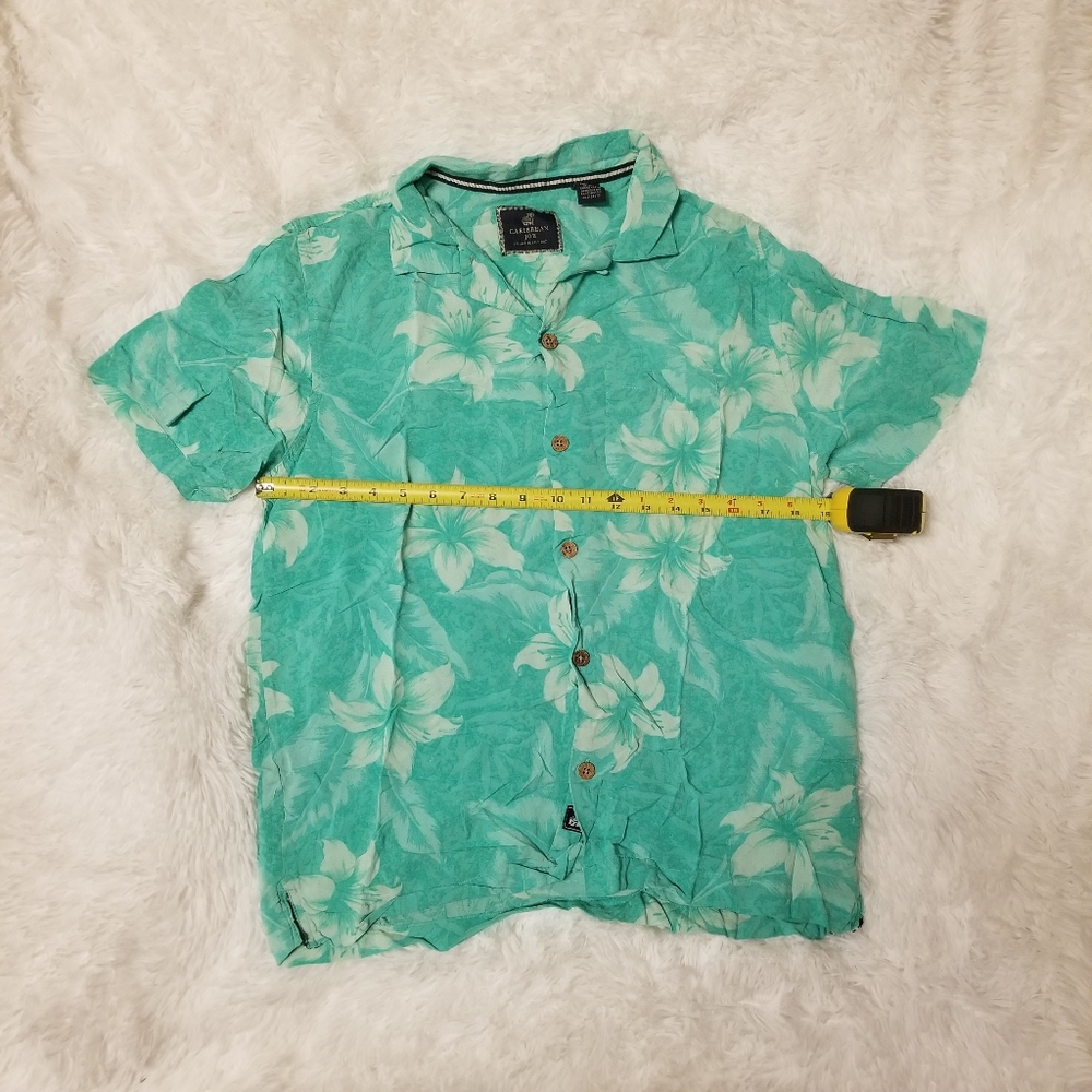 Caribbean Joe Mens Button Down Short Sleeve Shirt, Hibiscus Print, Medium - Picture 5 of 5